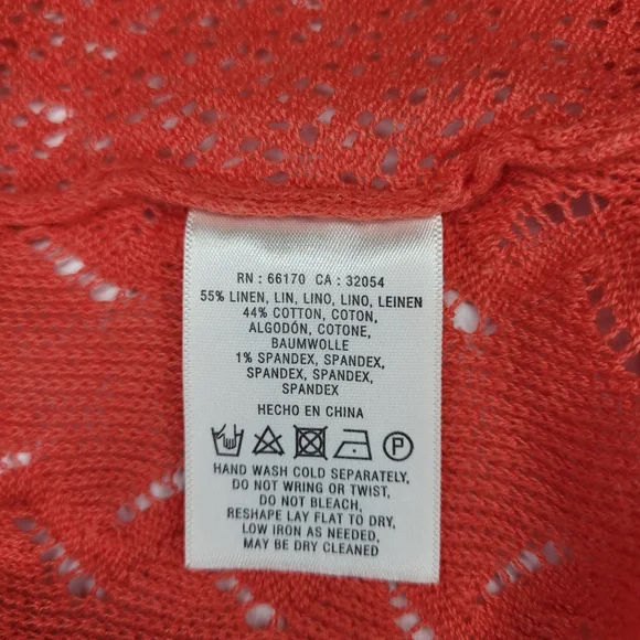 Anthropologie Knitted & Knotted Cardigan Coral Small Linen Blend Lagenlook Beach - Picture 8 of 8